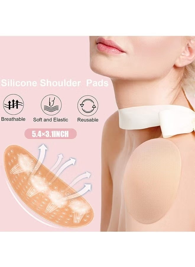 2 Pairs Shoulder Pads Sponge Soft Non slip Self Adhesive Invisible Brace Pads Right Angle Beauty Width Enhancer for Women Men's Suit Jacket Support (Skin Color+Black)  - Image 2