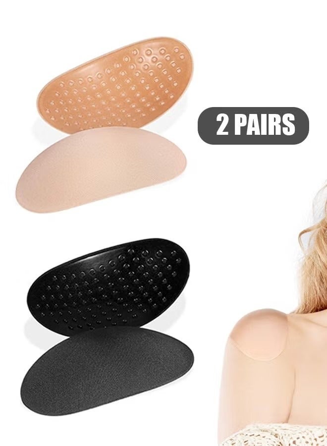 2 Pairs Shoulder Pads Sponge Soft Non slip Self Adhesive Invisible Brace Pads Right Angle Beauty Width Enhancer for Women Men's Suit Jacket Support (Skin Color+Black)  - Image 1