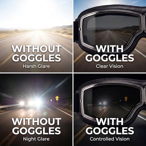 SARTE Motorcycle Riding Goggles Goggles Anti-Scratch Eyewear Bike Goggles Retro Motorcross Helmet Goggle for Men (Pack of 1) (Black) - Image 5