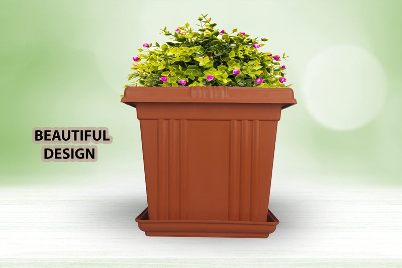 Halsey Square Flower Pots for Indoor/Outdoor/Living Room/Bedroom Balcony (Pack of 4) Modern Design Durable Plastic Plant Pot for Gardening (with Plates, Small) - Image 2