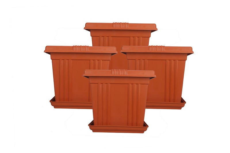 Halsey Square Flower Pots for Indoor/Outdoor/Living Room/Bedroom Balcony (Pack of 4) Modern Design Durable Plastic Plant Pot for Gardening (with Plates, Small) - Image 1
