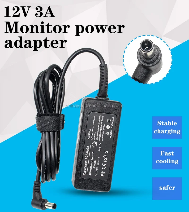 Ata Elektronik Samsung Syncmaster Compatible Monitor Adapter 12 Volt 3 Ampere Pin Tip 6.4mm 4.4mm Pin Tip