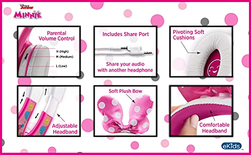 eKids Minnie Mouse Headphones for Kids, Wired Headphones for School, Home or Travel - Image 4