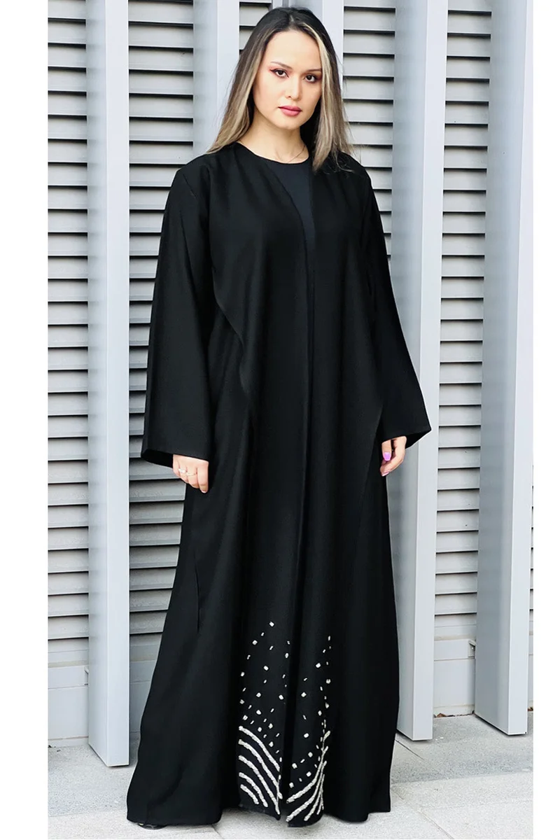 Moistreet Embroidered Open Front Abaya