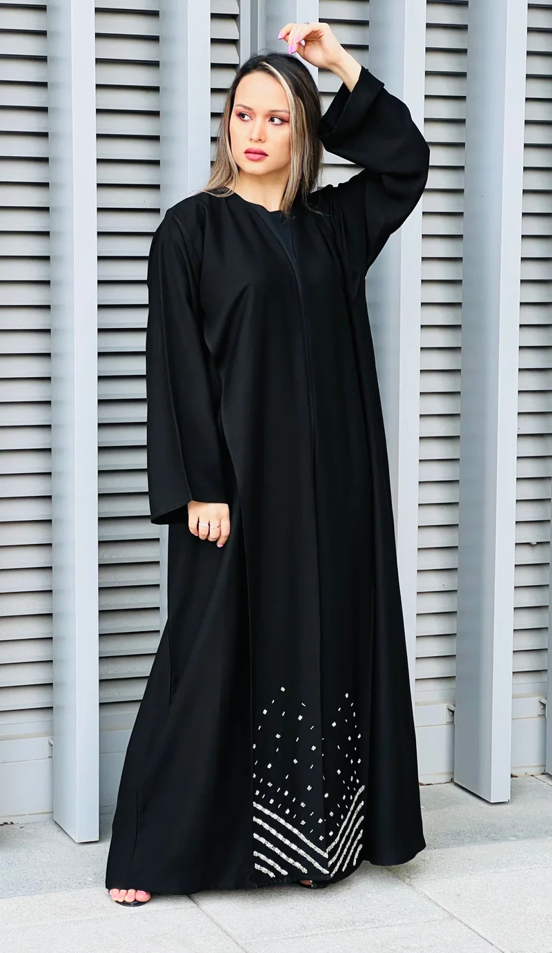 Moistreet Embroidered Open Front Abaya