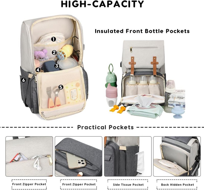 Winnies Diaper Bag for Mothers for Travel | Baby Diaper Bag Backpack for Travelling | Insulated & Waterproof Diaper Backpack | Maternity Bag for Mother and Baby (White/Grey) - Image 3
