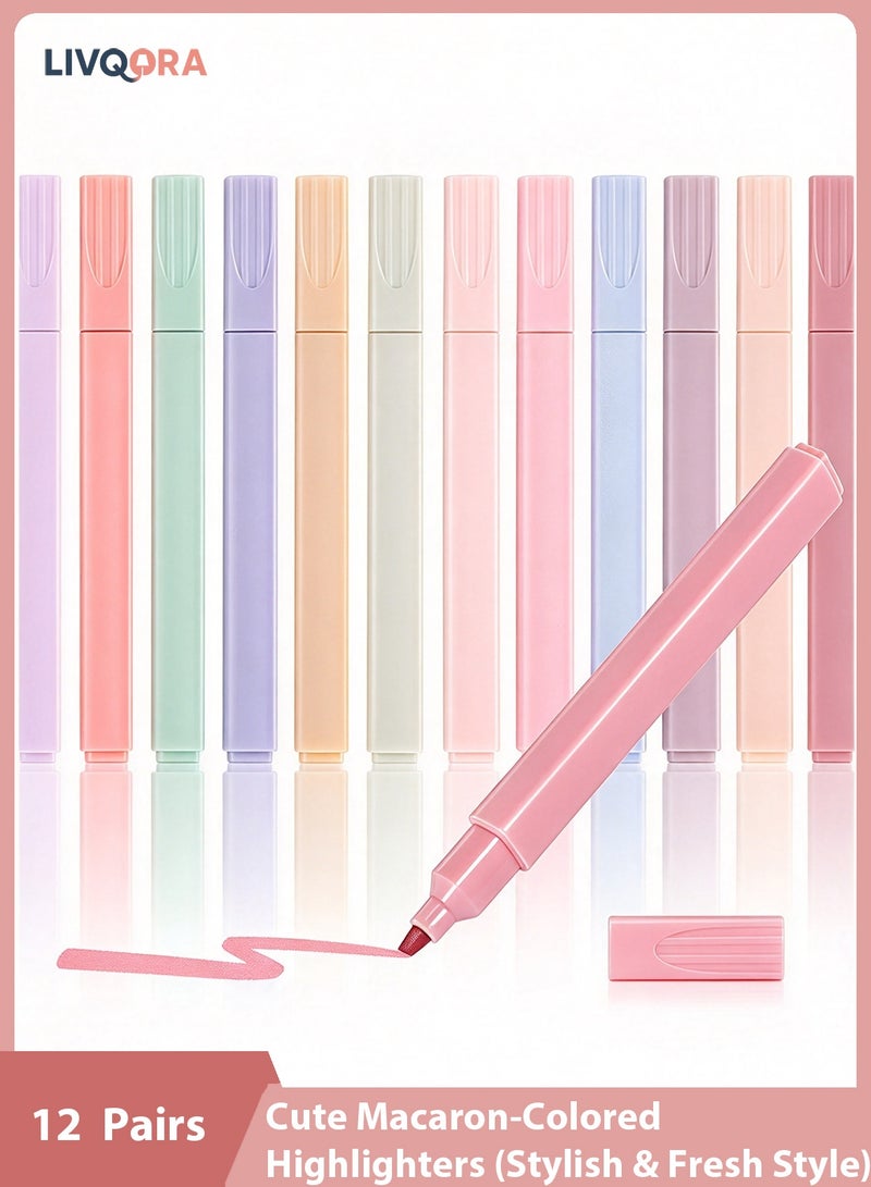 LIVQORA Highlighters Pen 12-Pack Cute Macaron Colored Marker Pen Set - Mild Aesthetic Pastel Colors with Soft Chisel Tip for School, Office, Bible & Note Taking - Image 1