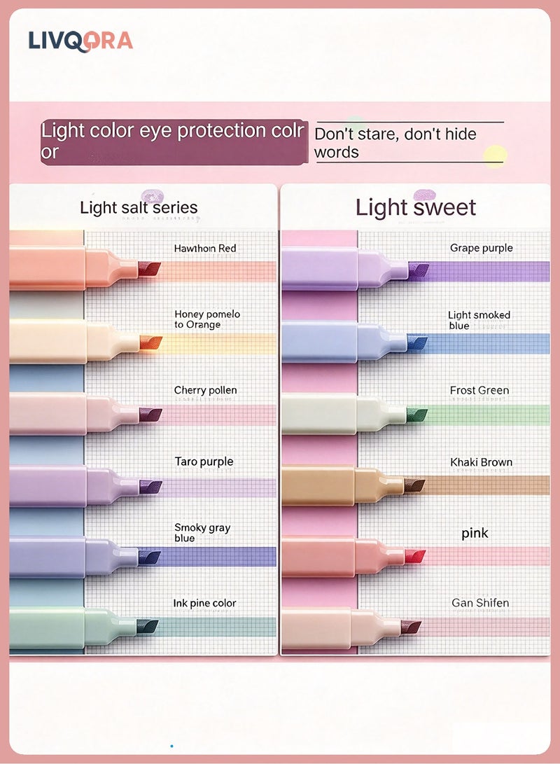 LIVQORA Highlighters Pen 12-Pack Cute Macaron Colored Marker Pen Set - Mild Aesthetic Pastel Colors with Soft Chisel Tip for School, Office, Bible & Note Taking - Image 3