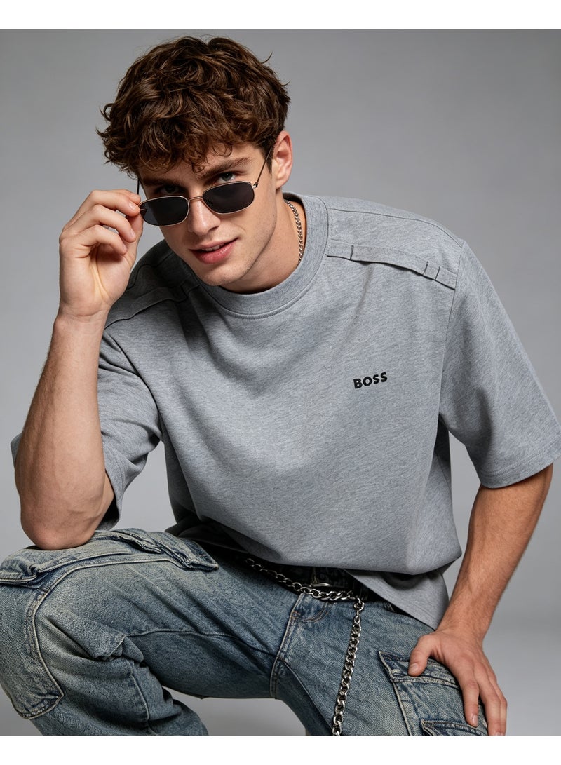 BOSS Unisex Casual Short Sleeve Crew Neck Loose Fit Everyday Wear Streetwear T‑Shirt Heather Grey - Image 3