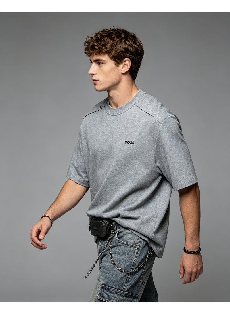 BOSS Unisex Casual Short Sleeve Crew Neck Loose Fit Everyday Wear Streetwear T‑Shirt Heather Grey - Image 2