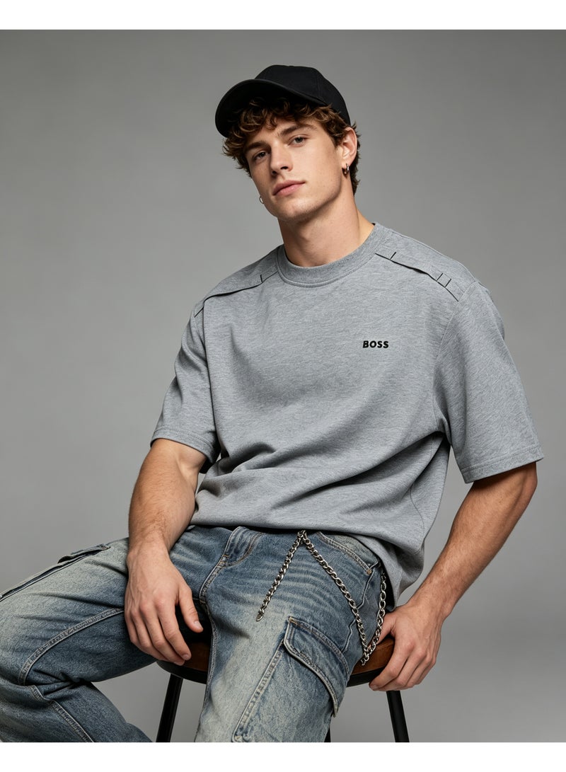 BOSS Unisex Casual Short Sleeve Crew Neck Loose Fit Everyday Wear Streetwear T‑Shirt Heather Grey - Image 1