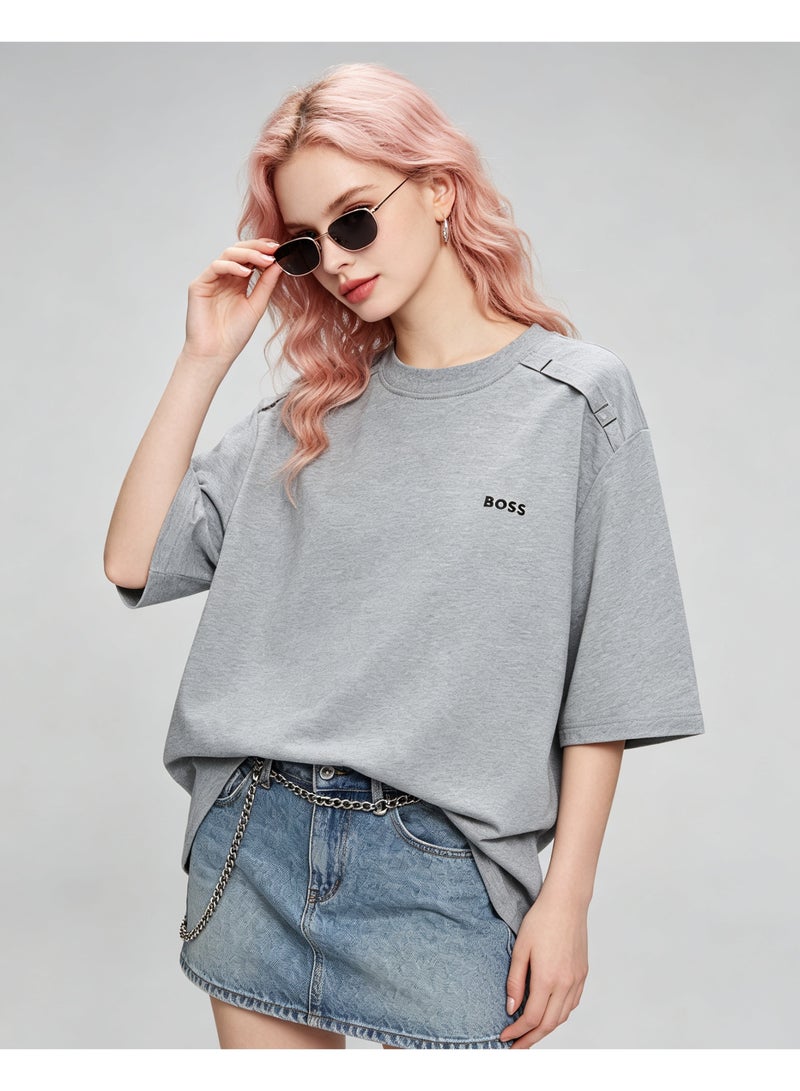 BOSS Unisex Casual Short Sleeve Crew Neck Loose Fit Everyday Wear Streetwear T‑Shirt Heather Grey - Image 4