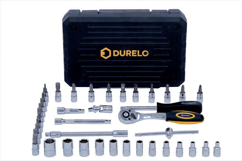 DURELO D-S46H Socket Set 1/4'' Square Drive Metric (46 Pieces), Chrome Vanadium Steel - Image 2