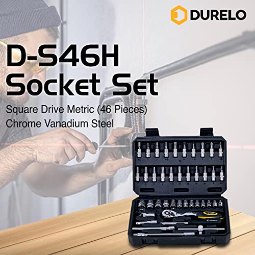 DURELO D-S46H Socket Set 1/4'' Square Drive Metric (46 Pieces), Chrome Vanadium Steel - Image 3