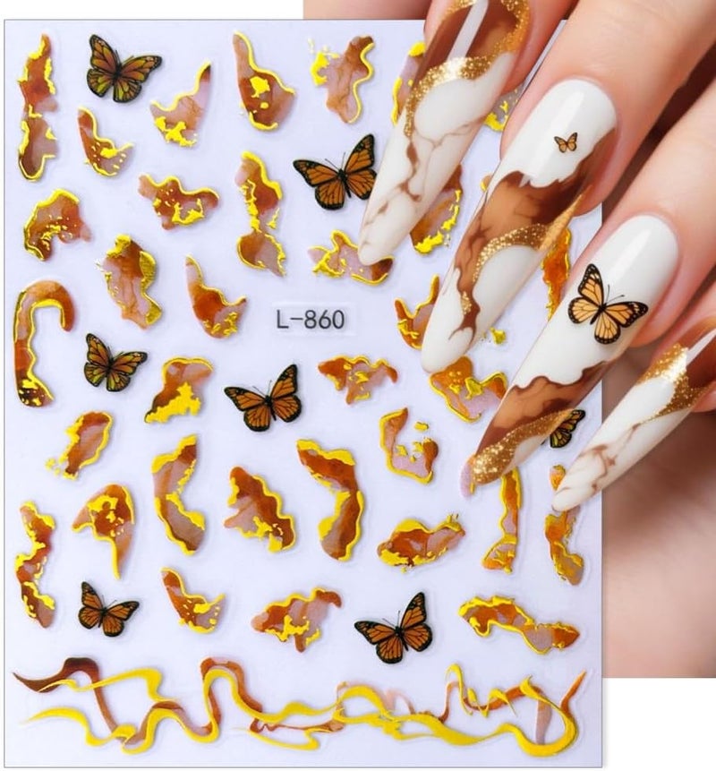Maigitur 6Sheets Marble Nail Stickers Colorful Wave Line Nail Decals Hot Stamping Nail Designs Ribbon Nails Supplies 3D Self-Adhesive Ombre Gradient Gold Nails Art Stickers for Women DIY Manicure - Image 4