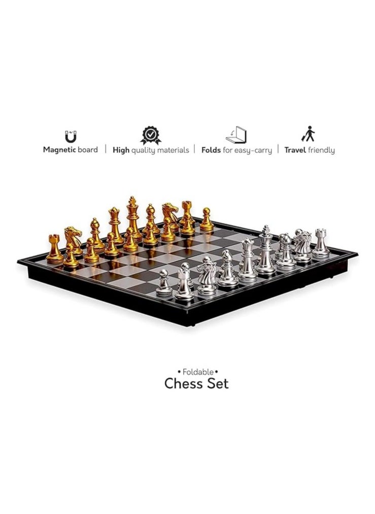 UKR - UKR Magnetic Chess Board – 14-Inch Classic Game Set with Golden & Silver Pieces | Portable Folding Chessboard for Kids & Adults | High-Quality Strategy Game for Beginners & Experts - Image 1