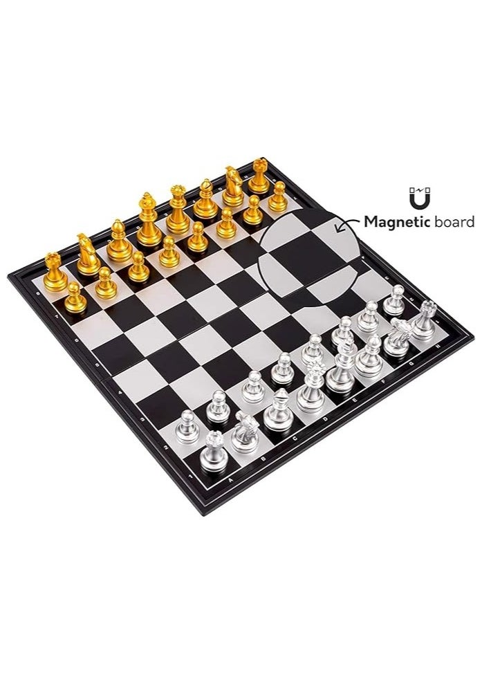 UKR - UKR Magnetic Chess Board – 14-Inch Classic Game Set with Golden & Silver Pieces | Portable Folding Chessboard for Kids & Adults | High-Quality Strategy Game for Beginners & Experts - Image 1