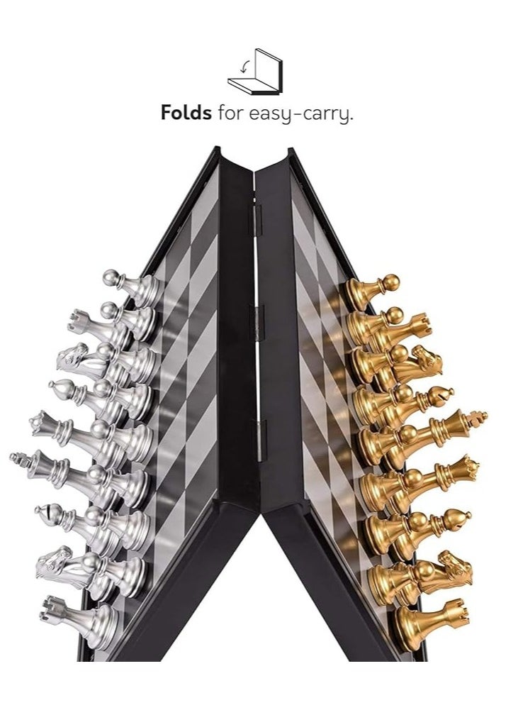 UKR - UKR Magnetic Chess Board – 14-Inch Classic Game Set with Golden & Silver Pieces | Portable Folding Chessboard for Kids & Adults | High-Quality Strategy Game for Beginners & Experts - Image 1