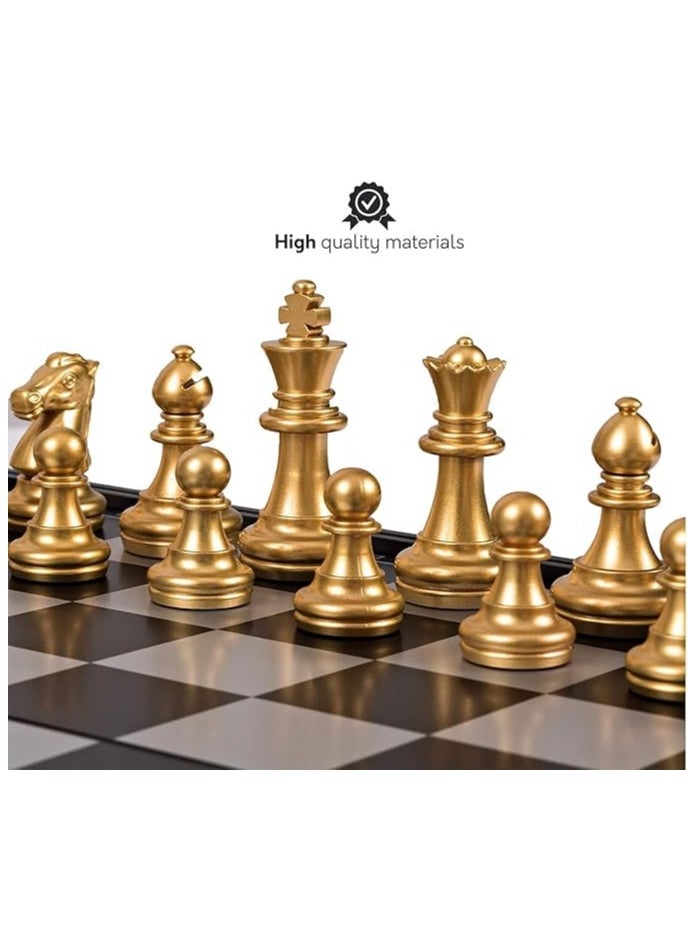 UKR - UKR Magnetic Chess Board – 14-Inch Classic Game Set with Golden & Silver Pieces | Portable Folding Chessboard for Kids & Adults | High-Quality Strategy Game for Beginners & Experts - Image 1