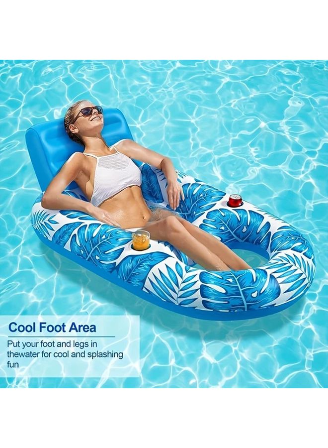 Blue Inflatable Floating Lounge Chair With Cup Holders And Cushioned Seat - Image 2