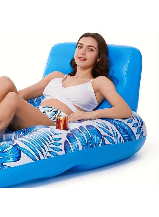 Blue Inflatable Floating Lounge Chair With Cup Holders And Cushioned Seat - Image 4