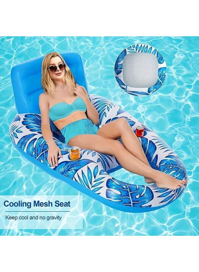 Blue Inflatable Floating Lounge Chair With Cup Holders And Cushioned Seat - Image 3