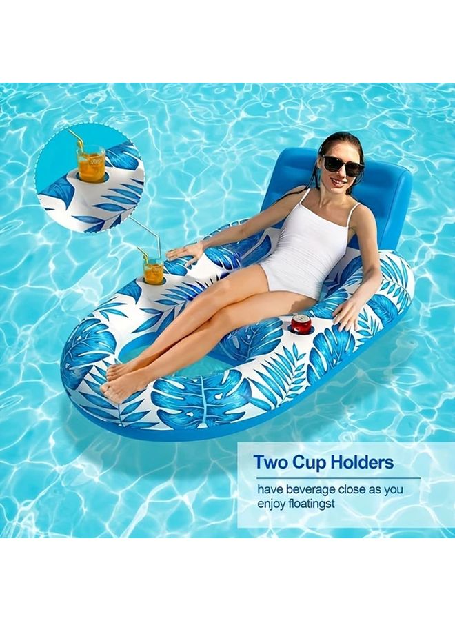 Blue Inflatable Floating Lounge Chair With Cup Holders And Cushioned Seat - Image 5