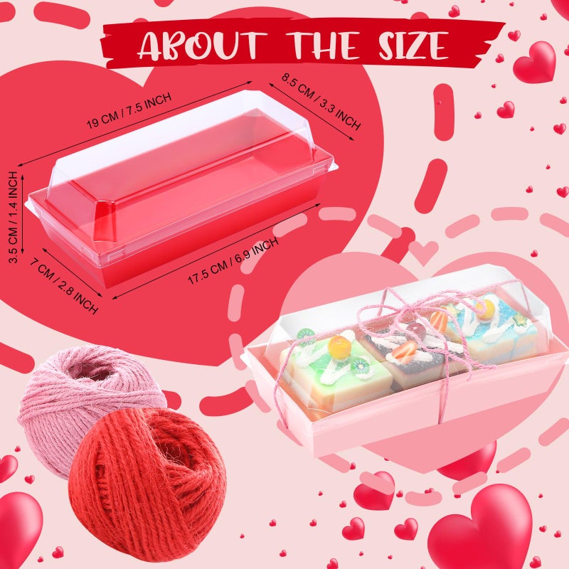 Layhit Valentines Charcuterie Boxes with Clear Lids and Rope Valentine's Day Rectangle Cookie Boxes Pink Red Disposable Dessert Containers for Wedding Anniversary Party Favor Cake Sandwich(50 Sets) - Image 2