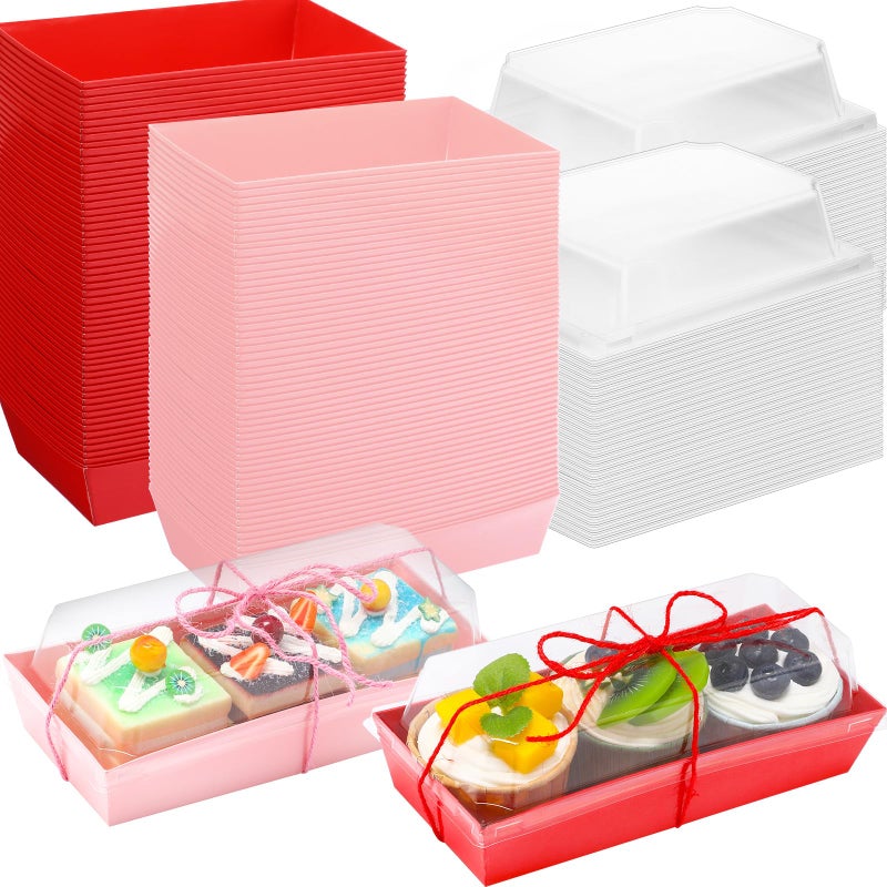 Layhit Valentines Charcuterie Boxes with Clear Lids and Rope Valentine's Day Rectangle Cookie Boxes Pink Red Disposable Dessert Containers for Wedding Anniversary Party Favor Cake Sandwich(50 Sets) - Image 1