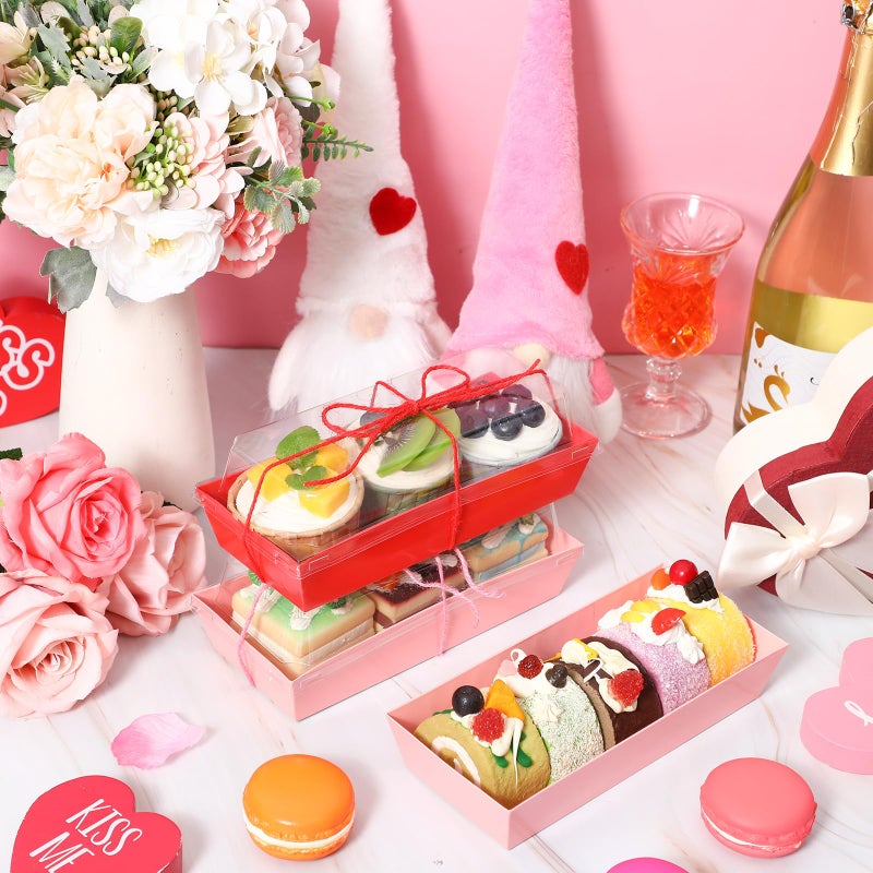 Layhit Valentines Charcuterie Boxes with Clear Lids and Rope Valentine's Day Rectangle Cookie Boxes Pink Red Disposable Dessert Containers for Wedding Anniversary Party Favor Cake Sandwich(50 Sets) - Image 4