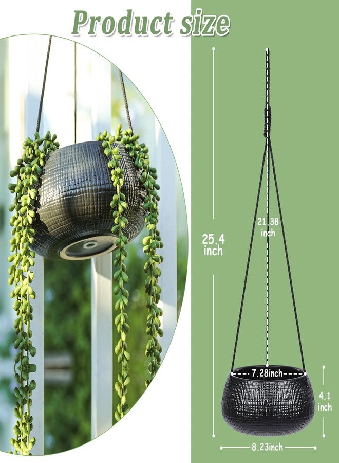 Chonsun 8 Inch Hanging Planters for Indoor Plants - Small Hanging Flower Pots with Drainage Holes Round Ceramics Hanging Plant Pots Black - Image 2