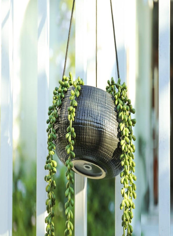 Chonsun 8 Inch Hanging Planters for Indoor Plants - Small Hanging Flower Pots with Drainage Holes Round Ceramics Hanging Plant Pots Black - Image 4