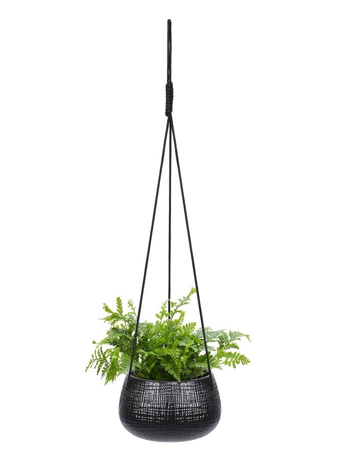 Chonsun 8 Inch Hanging Planters for Indoor Plants - Small Hanging Flower Pots with Drainage Holes Round Ceramics Hanging Plant Pots Black - Image 1