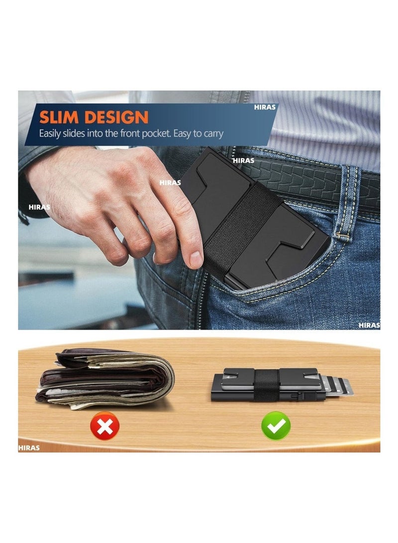 حِرَاس محفظة بطاقات هيراس المصنوعة من الألومنيوم والمزودة بتقنية حجب RFID - حافظة بطاقات رفيعة قابلة للطي بسعة 12 بطاقة، زر وصول سريع، محفظة بطاقات ائتمان معدنية آمنة للرجال والنساء - أسود - Image 2
