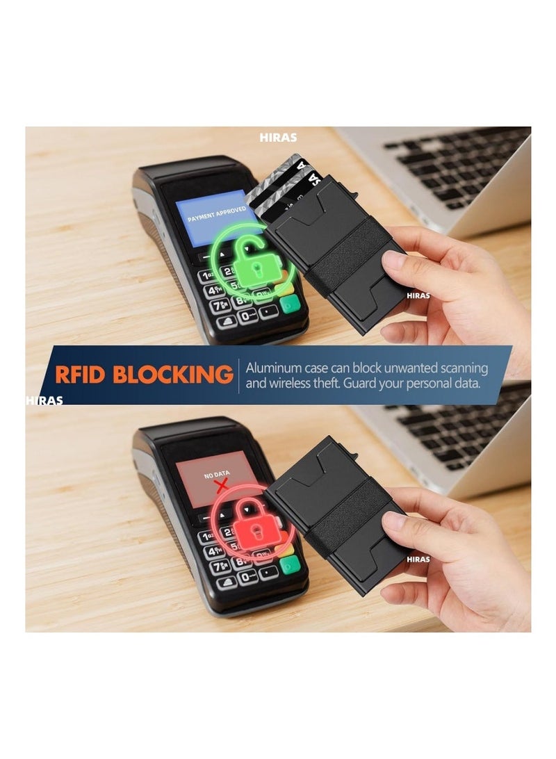 حِرَاس محفظة بطاقات هيراس المصنوعة من الألومنيوم والمزودة بتقنية حجب RFID - حافظة بطاقات رفيعة قابلة للطي بسعة 12 بطاقة، زر وصول سريع، محفظة بطاقات ائتمان معدنية آمنة للرجال والنساء - أسود - Image 4