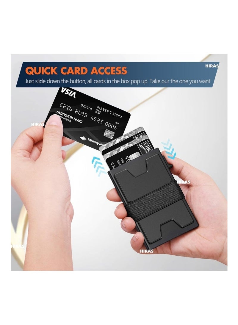 حِرَاس محفظة بطاقات هيراس المصنوعة من الألومنيوم والمزودة بتقنية حجب RFID - حافظة بطاقات رفيعة قابلة للطي بسعة 12 بطاقة، زر وصول سريع، محفظة بطاقات ائتمان معدنية آمنة للرجال والنساء - أسود - Image 5