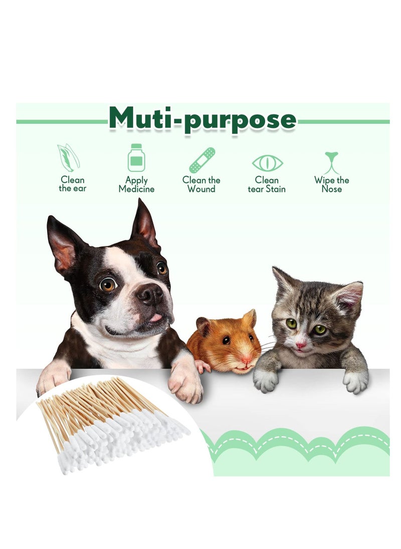 SYOSI - 300 Pieces Cotton Buds for Dogs and Cats Pet Cotton Ear Buds Swabs Cotton Dog Ear Cleaner Dog Ear Cleaning Solution Long Cotton Swab Dog Ear Drops with Wood Handle for Dog Ear Care - Image 1