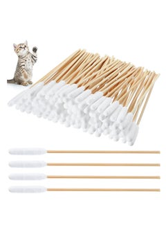 300 Pieces Cotton Buds for Dogs and Cats Pet Cotton Ear Buds Swabs Cotton Dog Ear Cleaner Dog Ear Cleaning Solution Long Cotton Swab Dog Ear Drops with Wood Handle for Dog Ear Care
