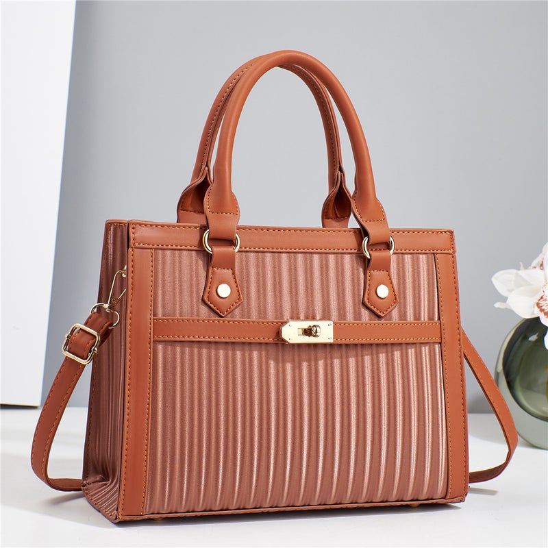 New Stitching Striped Handbag Fashion Atmosphere Shoulder Bag Joker Large Capacity Messenger Bag A Generation Of Hair - Image 1