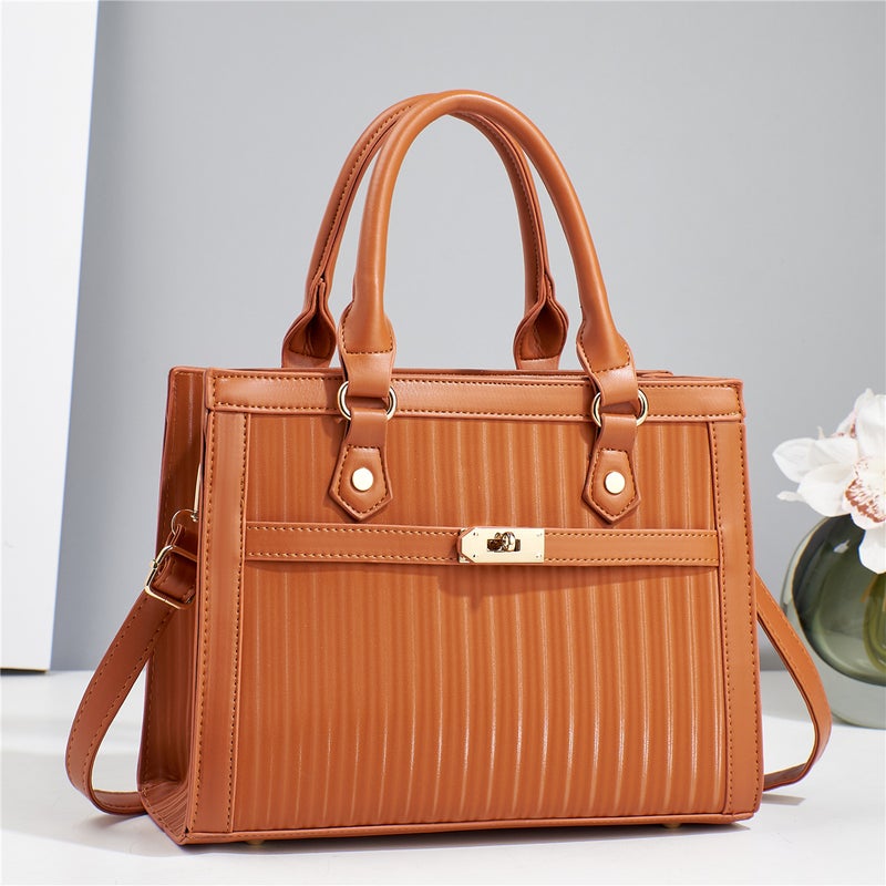 New Stitching Striped Handbag Fashion Atmosphere Shoulder Bag Joker Large Capacity Messenger Bag A Generation Of Hair - Image 4