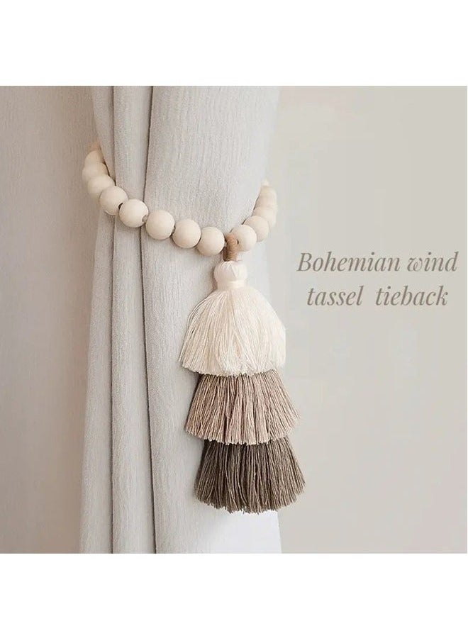 كابتن تيك اثنين من قطعة من ربطة عنق ستارة ، ربطة عنق مع الخرز الخشبي مثل الخصائص ، جنبا إلى جنب مع الفرنسية يدويا الشاش ستارة وربطة عنق الحبل ستارة مشبك ، كل عرض الفاخرة . - Image 2