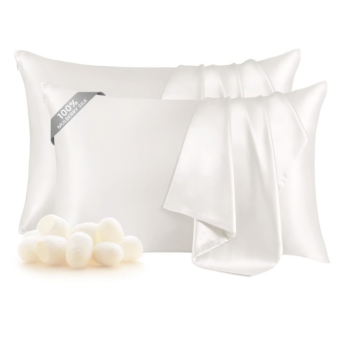 SET OF 2 100 SILK PILLOWCASE FOR HAIR AND SKIN BOTH SIDES GRADE 6A MULBERRY SILK PILLOW CASE WITH HIDDEN ZIPPER SOFT AND SMOOTH WHITE PILLOWCASE QUEEN SIZE 20X30
