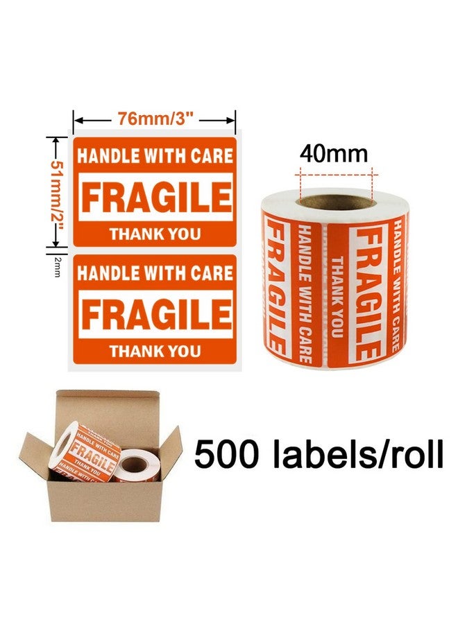 سي جيه باك 500 ملصق قابل للكسر - لفة واحدة 2 بوصة × 3 بوصة - قابل للكسر - تعامل معه بعناية - ملصقات ملصقات شحن مكتوب عليها شكرًا لك (500 ملصق/لفة) - Image 3