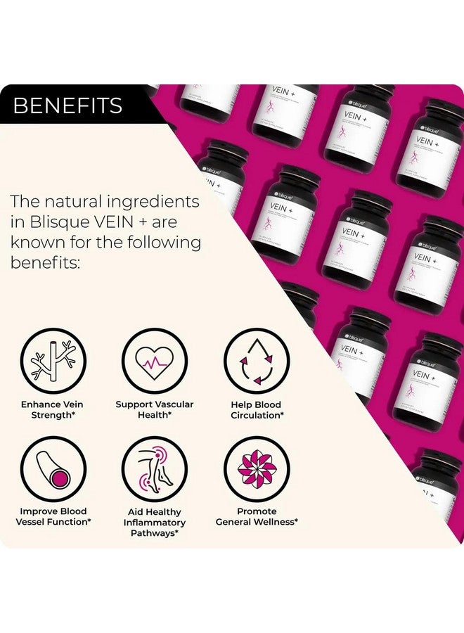 Blisque - Natural Leg Vein Support Supplement for Varicose and Spider Veins | Boosts Oxygen, Enhances Blood Flow and Circulation for Legs | Doctor-Approved | with Horse Chestnut | 90 Capsules - Image 2