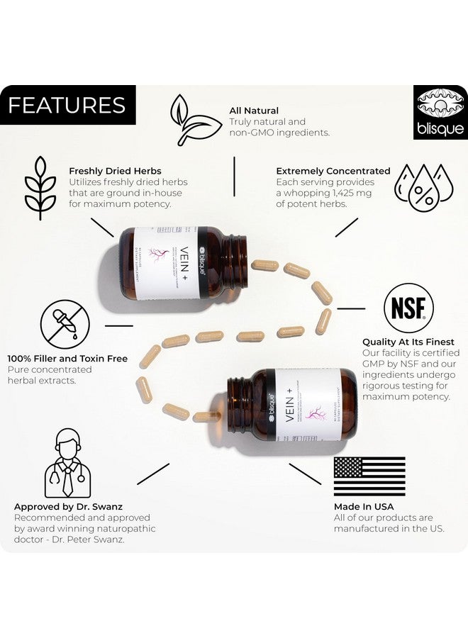 Blisque - Natural Leg Vein Support Supplement for Varicose and Spider Veins | Boosts Oxygen, Enhances Blood Flow and Circulation for Legs | Doctor-Approved | with Horse Chestnut | 90 Capsules - Image 3