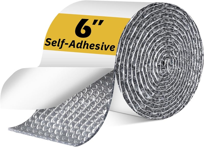 DEMEDO Double Bubble Reflective Foil Insulation Tape, Self-Adhesive Ac Pipe Insulation Wrap for AC Hose, HVAC Duct, Exhaust Hose, Bubble Wrap Insulation for Weatherproof Attics, Windows, Garages -6 inch - Image 1