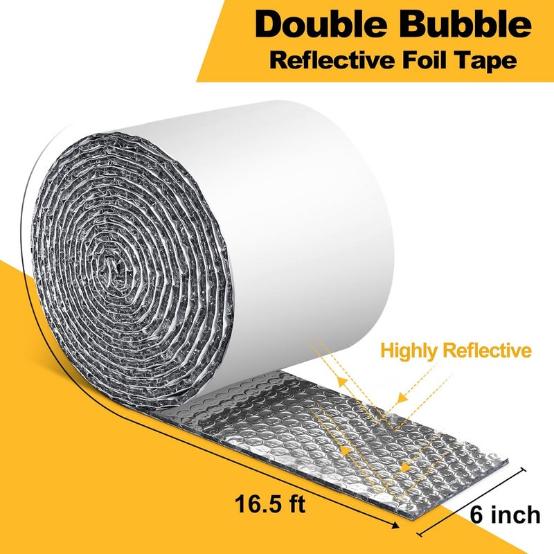 DEMEDO Double Bubble Reflective Foil Insulation Tape, Self-Adhesive Ac Pipe Insulation Wrap for AC Hose, HVAC Duct, Exhaust Hose, Bubble Wrap Insulation for Weatherproof Attics, Windows, Garages -6 inch - Image 4