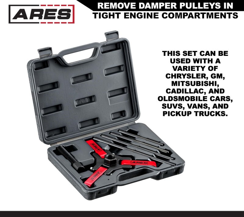 ARES 71002 - Harmonic Balancer Puller Kit - Adjustable 3-Jaw Puller Fits Most Late Model Automobiles & Trucks - Remove Damper Pulleys in Tight Engine Compartments Without Removing The Radiator - Image 4