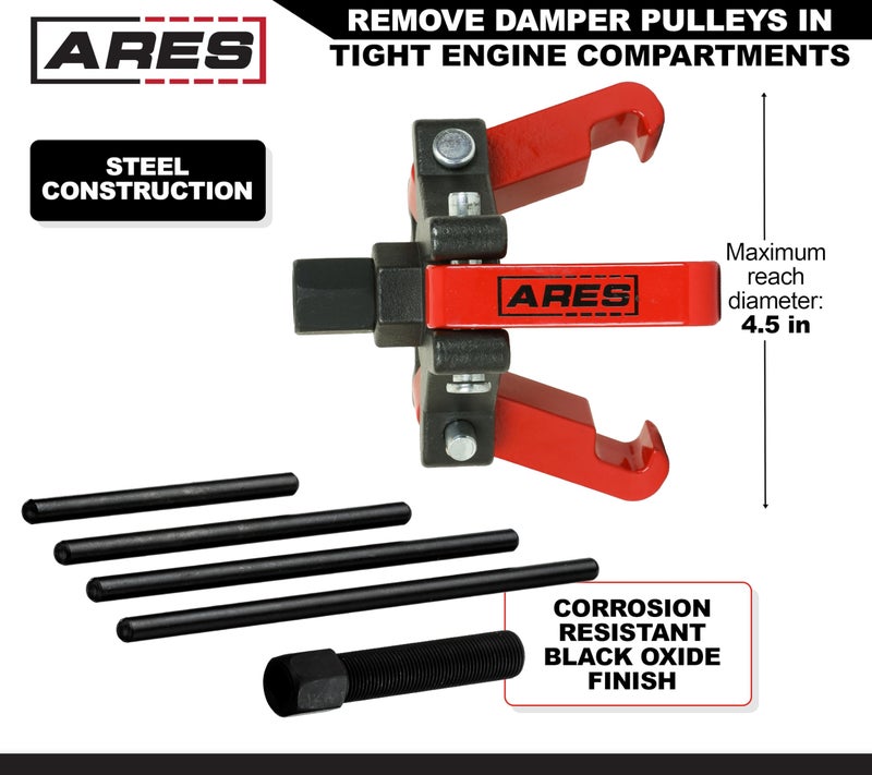ARES 71002 - Harmonic Balancer Puller Kit - Adjustable 3-Jaw Puller Fits Most Late Model Automobiles & Trucks - Remove Damper Pulleys in Tight Engine Compartments Without Removing The Radiator - Image 3