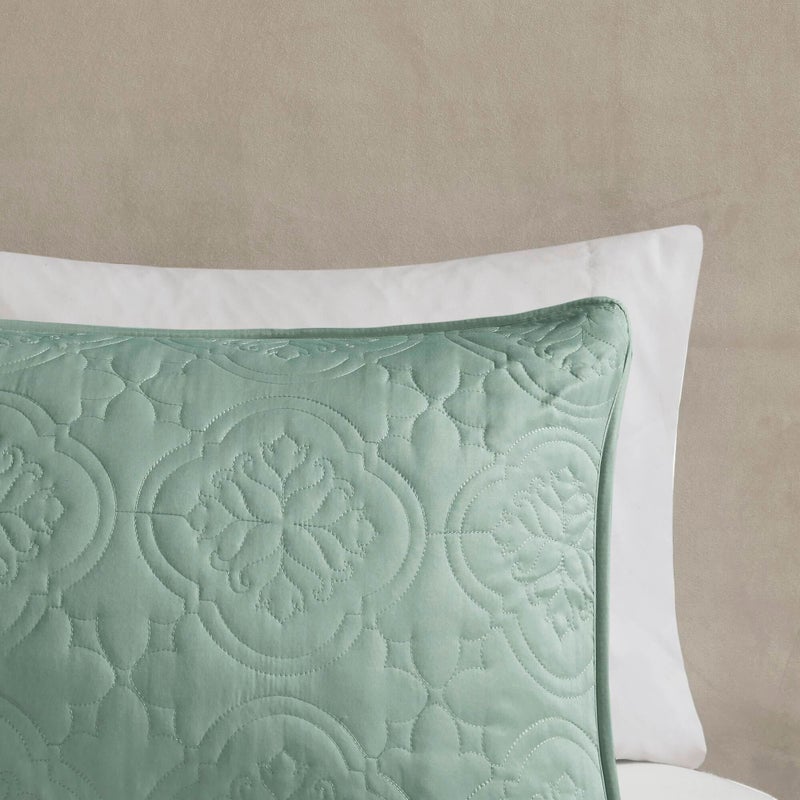 510 DESIGN Oakley Reversible Quilt Set - Luxe Stitching Design, All Season, Lightweight Coverlet Bedspread Bedding, Matching Shams, Oversized King/Cal King(120"x118"), Medallion Seafoam 3 Piece - Image 4